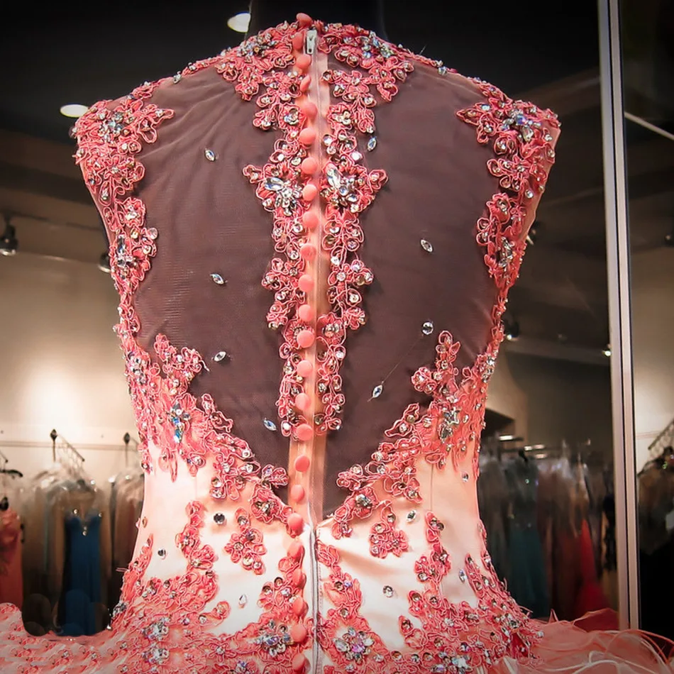 Коралловые пышные платья 2018 Vestidos De 15 Anos бальное платье с бусинами и рюшами из
