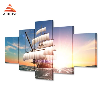 

5panel modular canvas art sailing sunshine poster HD print on canvas on the living room wall painting picture quadros home decor