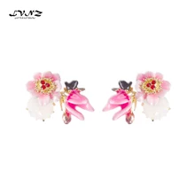 LVNZ Модный розовый цветок кубический цирконий эмаль Симпатичные серьги-гвоздики для женщин Feautiful бижутерия в этническом стиле 7095d
