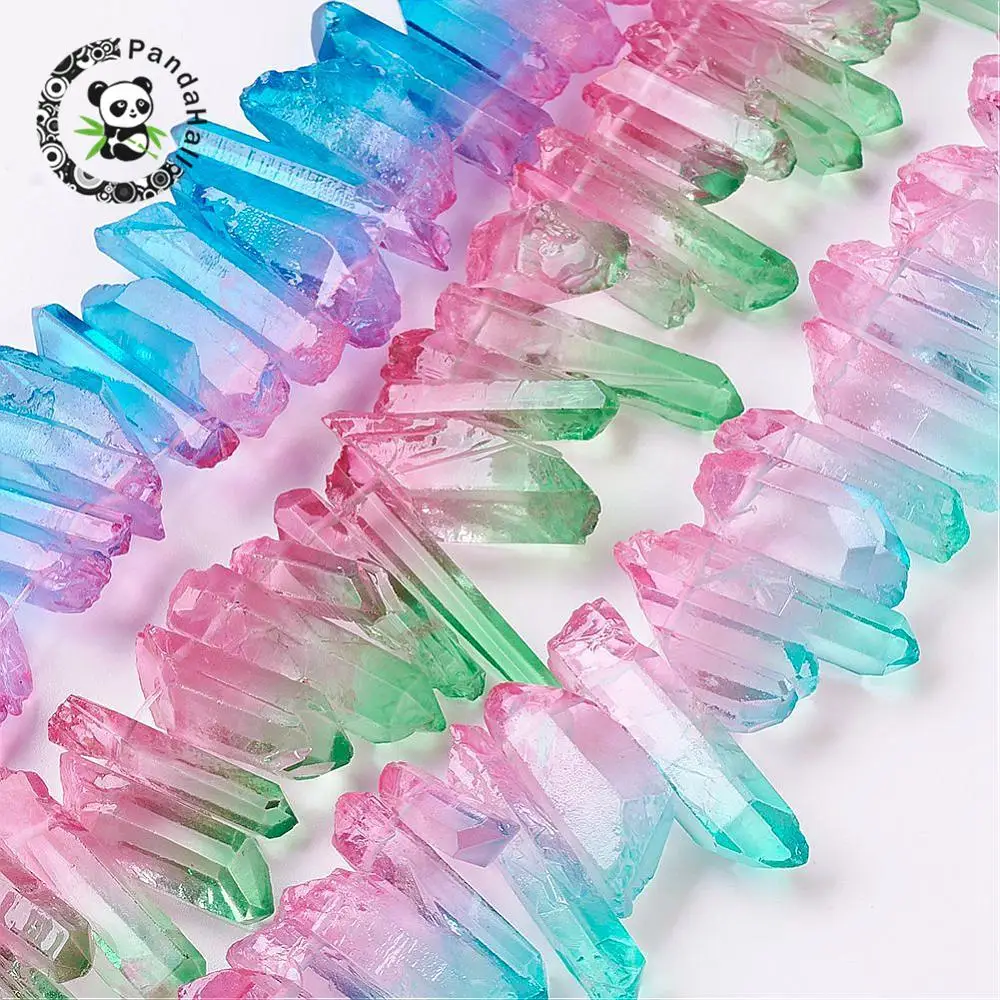 Natural Quartz Crystal Beads Strands, Pointed Pendants, Faceted, Column