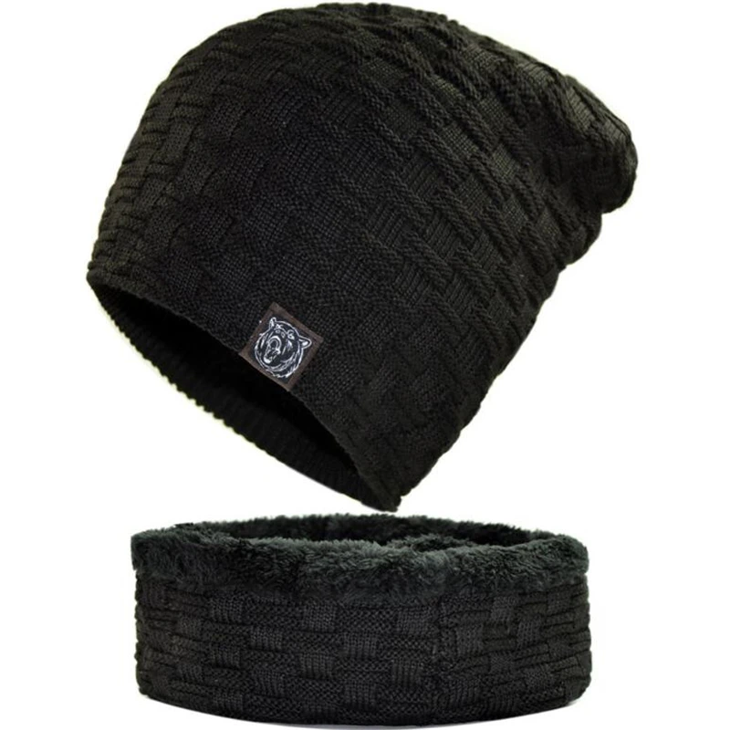 IANLAN унисекс зима флис утолщение набор теплого белья шапка + шарф для Для мужчин Для Женщин Шерсти Вязать Лыжная шапочка в клетку шарф наборы