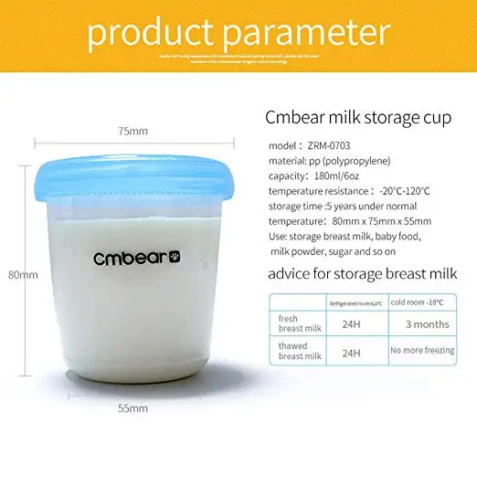 CMbear 2 шт. 180 мл хранение грудного молока чашки BPA бесплатно для хранения грудного молока Органайзер детский контейнер для заморозки молока для грудного вскармливания