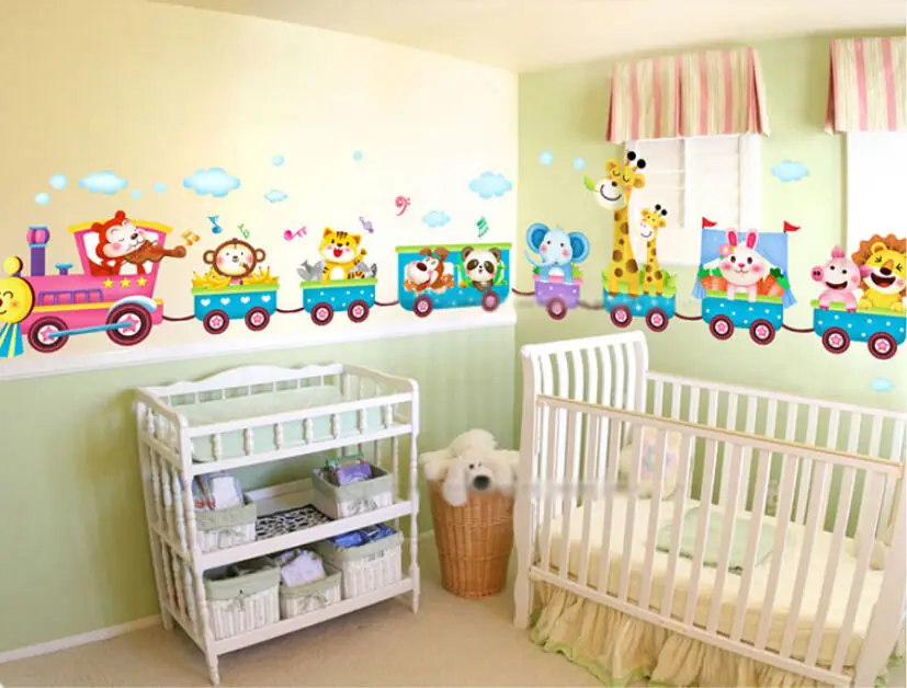 Safari Animals Train Wall Stickers Nursery Decor Baby Kids Art Mural Removable 