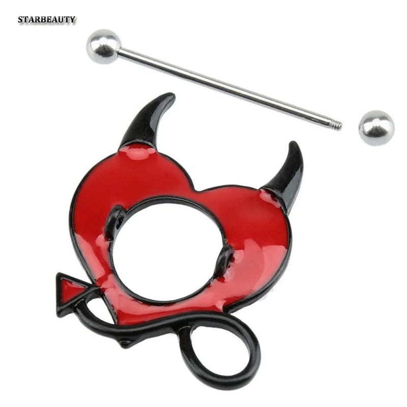 

2Pcs Novel Design 16G Sexy Devil Nipple Piercing Cute Nipple Rings Black Red Oil Drop Body Piercing Jewelry Pircing