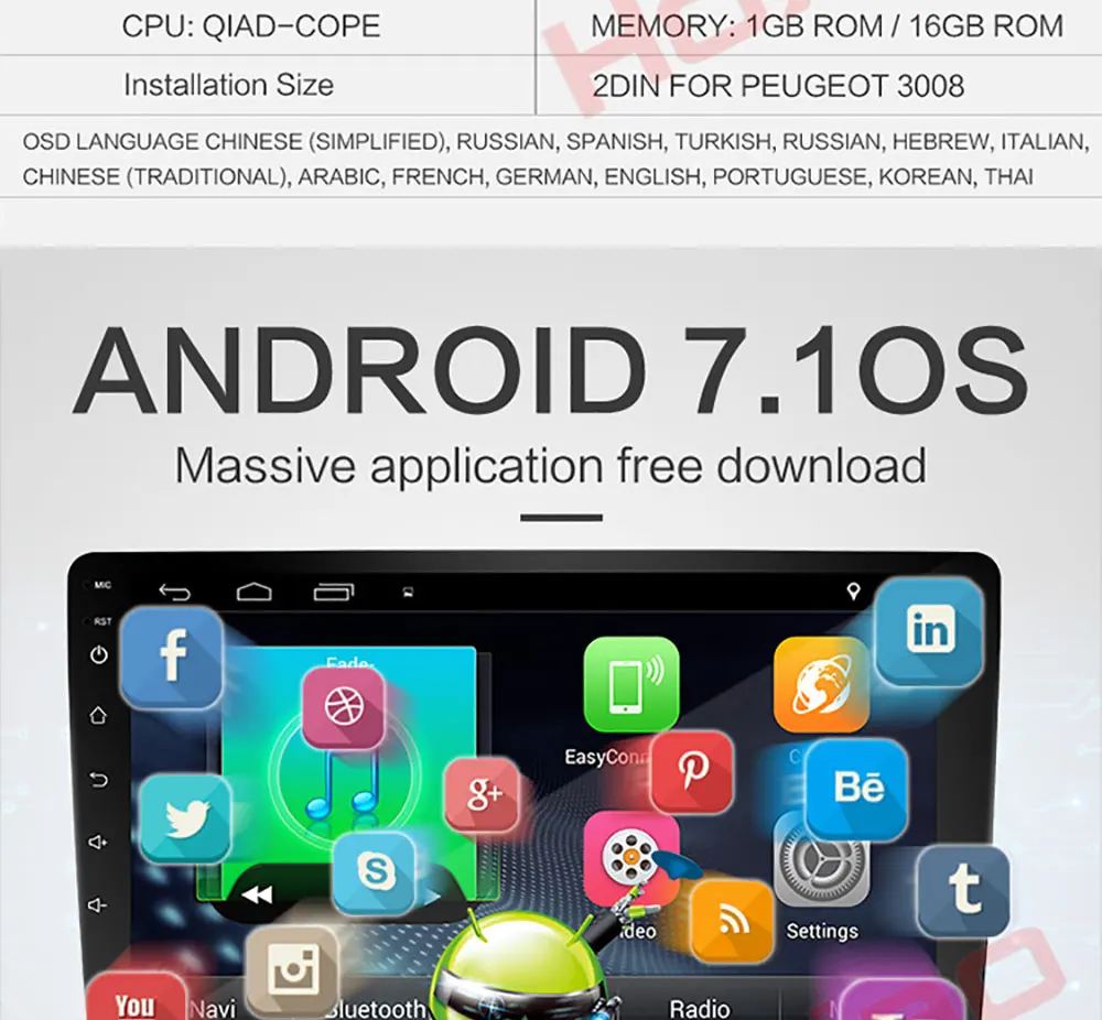 Clearance for Peugeot 3008 Car 2 din radio android OS GPS Navi 4 Core 9" Car Android Multimedia 2din car dvd player 16