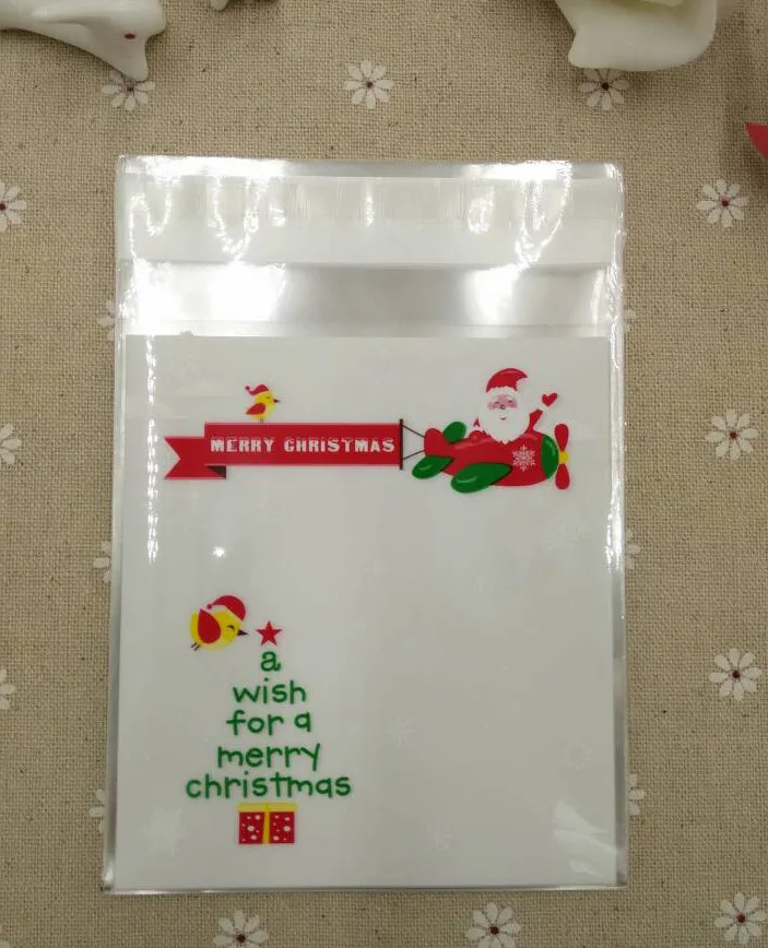 E1 Size 10x11+3cm WHITE Christmas Cellophane Cookie Bag,Bakery Gift Packing Bags 100pcs/lot
