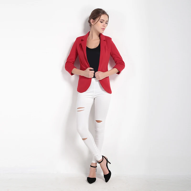 Domoda haoduoyi осень 2017 г. модные женские туфли 7 цветов Slim Fit Blazer Куртки зубчатый три