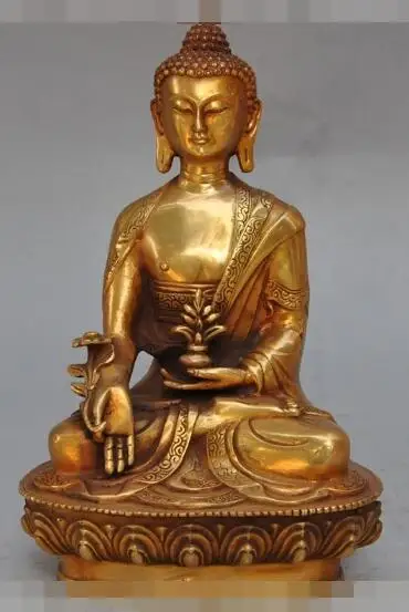 

S01986 8" old tibet buddhism bronze gilt Herbs healing Medicine sakyamuni Buddha statue (B0328)