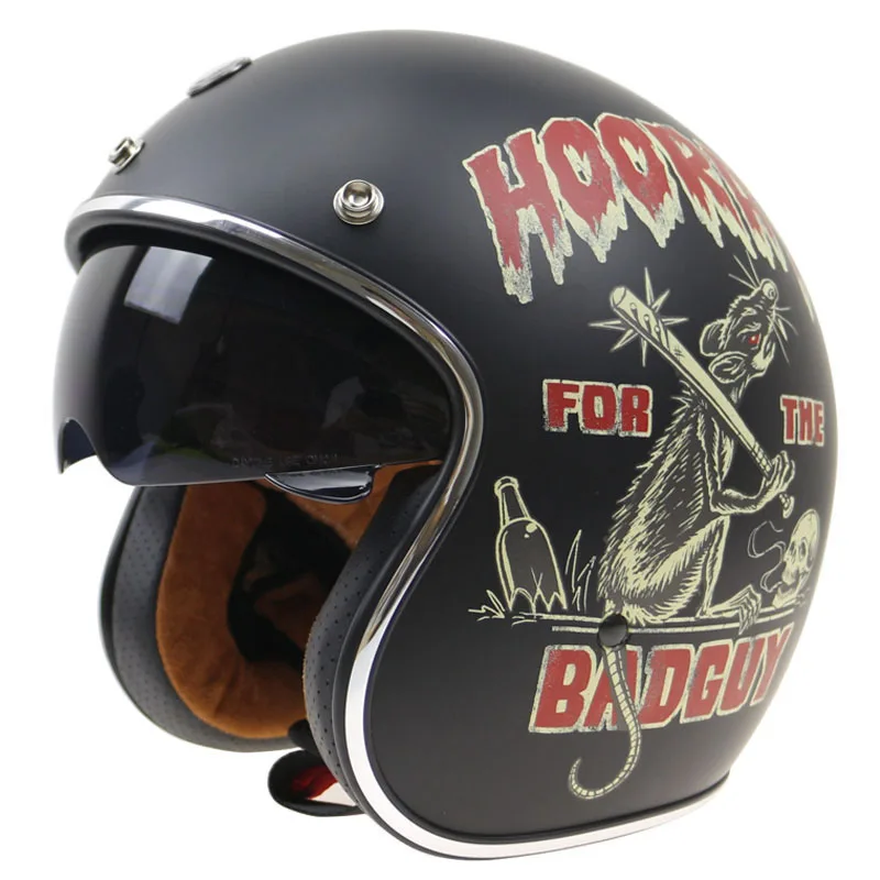 

Matte Vintage motorcycle helmet Harley Style 3/4 open face helmet matte black moto casco Motocicleta Capacete with inner visor