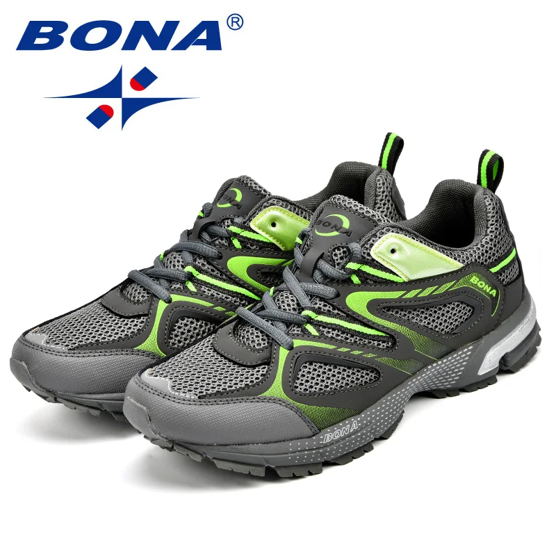 Running Shoes BONA Classics Style Men Cow Split Mesh Lace Up Outdoor Jogging