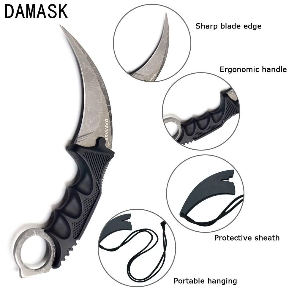 Damask CSGO Counter Strike Outdoor Karambit Camping Backpacking Hunting Fixed Blade Stainless Steel Knife Pocket Survival Tools Damask CSGO Counter Strike Outdoor Karambit Camping Backpacking Hunting Fixed Blade Stainless Steel Knife Pocket Survival Tools