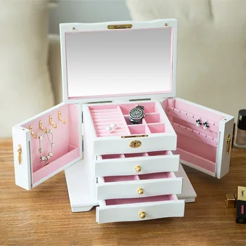

Large wooden jewelry box multi-layer drawer earring box bracelet jewelry necklace gift box LM01141701