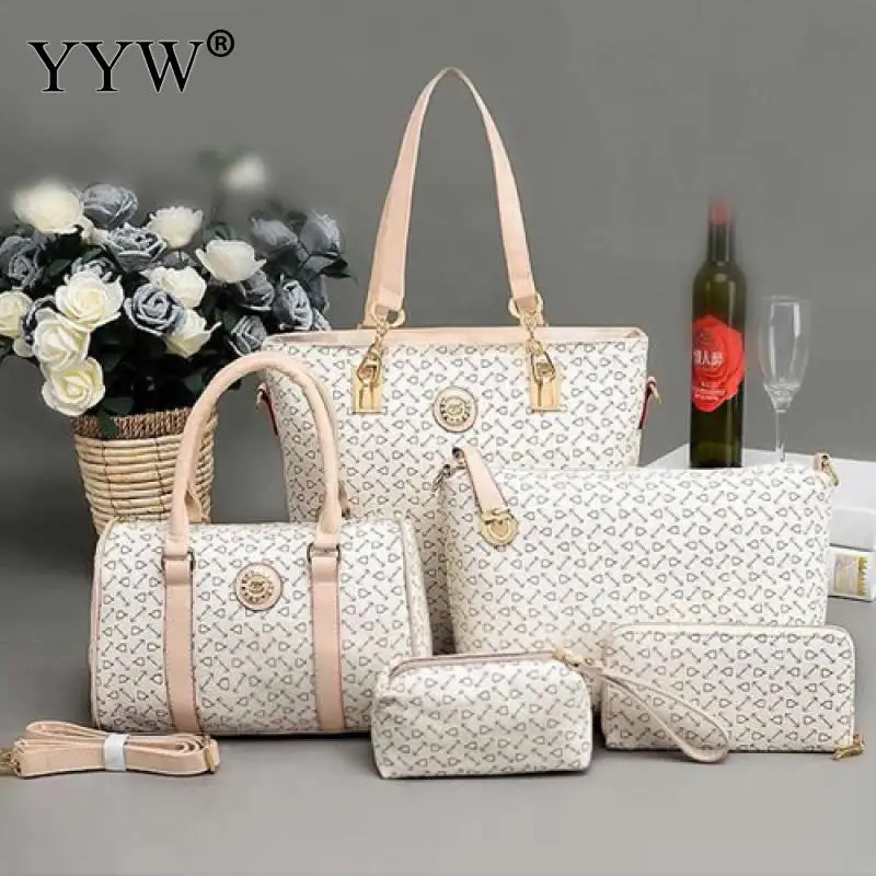 

5 PCS/Set PU Leather Handbags Women Bag Set Brands Shoulder Messenger Bag Lady's Top-Handle Bags Tote Clutch Bag Womens'Pouch