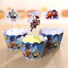 Frete Grátis 12 Sets New Toy Story Cupcake Wrapper Envoltório Do Queque E Chapéus de Coco Crianças Festa De Aniversário Decoração Suprimentos