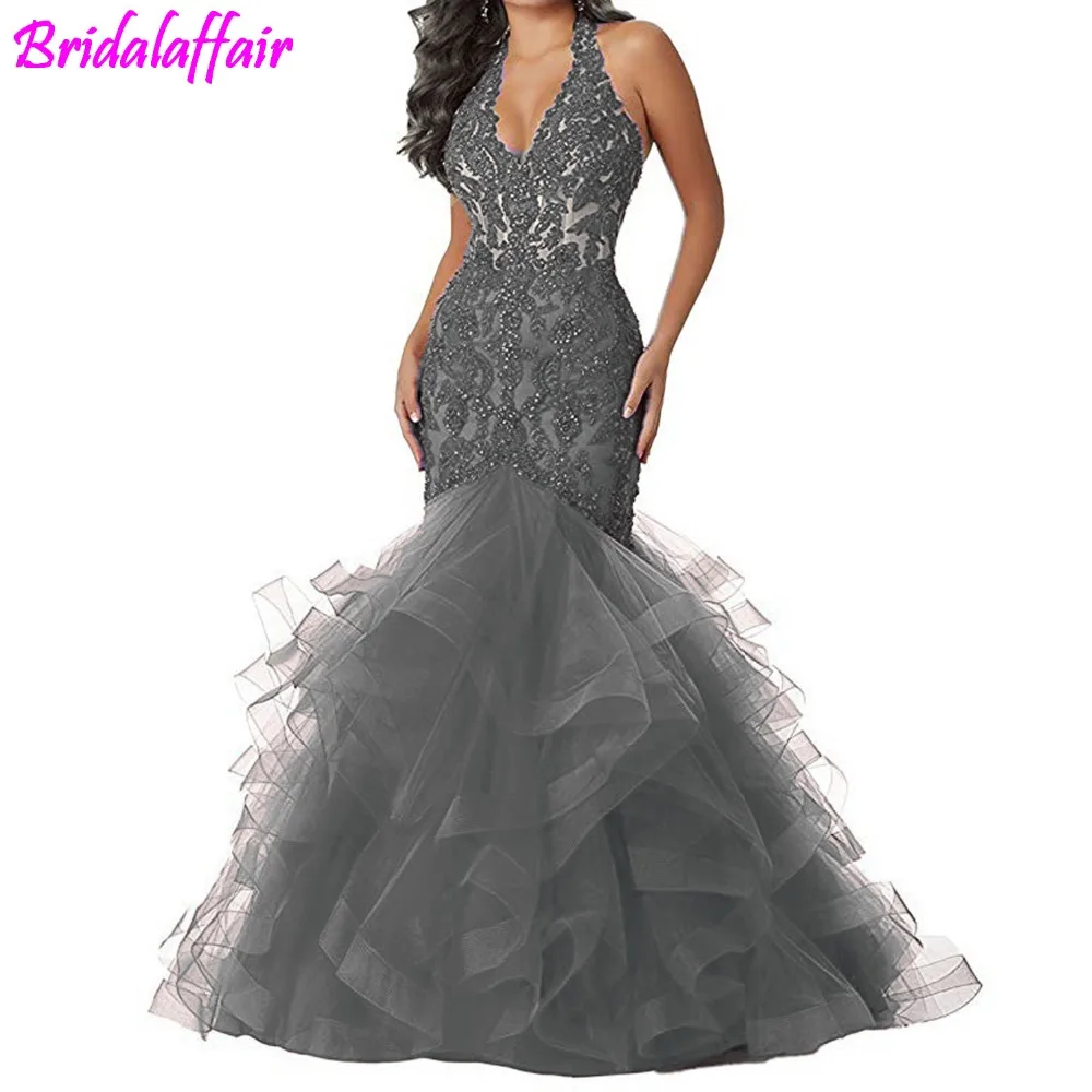 

Beaded Lace Prom Dresses Long Mermaid Party Gown Formal Evening Dress Ball Gowns 2019 V Neck Prom Long Dresses