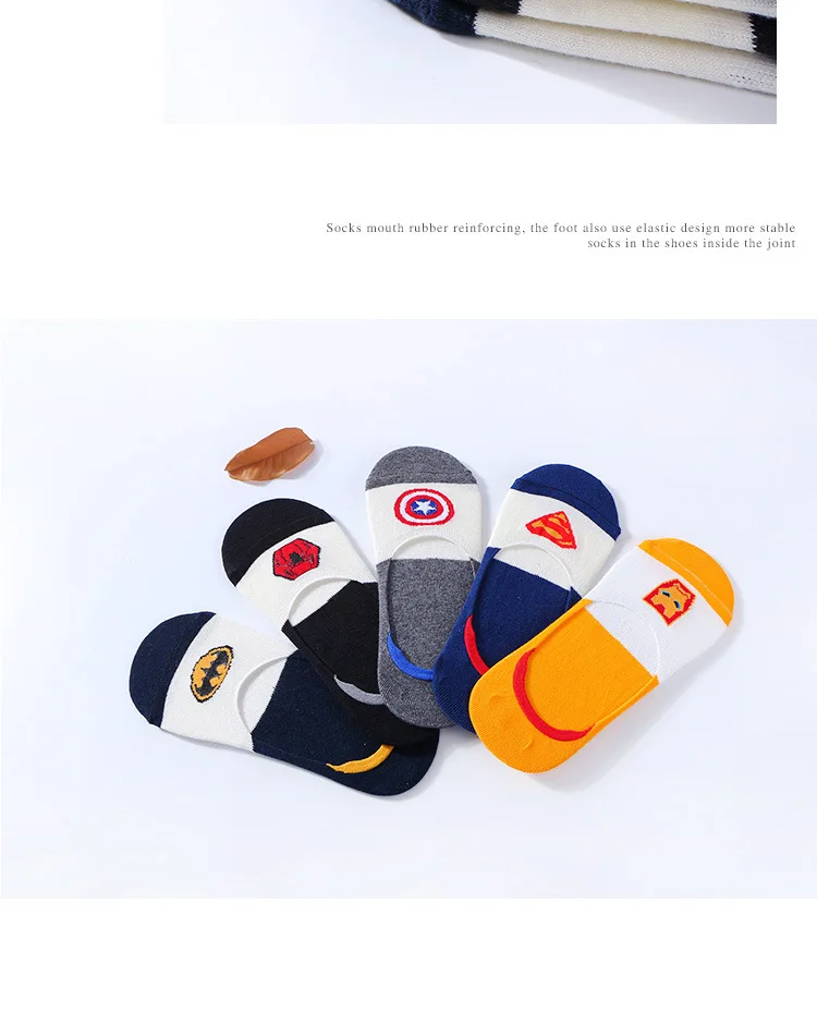 Men's Invisible Socks All-cotton Low-Gang Superhero Boat Socks Silicone Antiskid on Men's Back