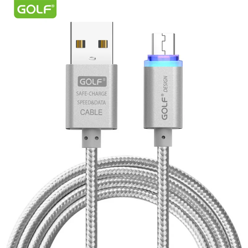 Кабель зарядный GOLF со светодиодной подсветкой Micro USB для Samsung S6 S7 быстрое зарядное