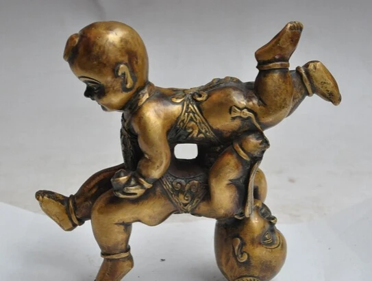 

005213 6"Lucky Chinese Bronze YuanBao Upside-down Happy Kid Children Boy Girl Statue