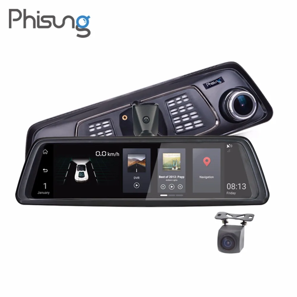 

Phisung V9 4G Car DVR 10in Touch FHD 1080P Rear View Mirror Camera Night Vision Android GPS Dual Lens Dash Cam