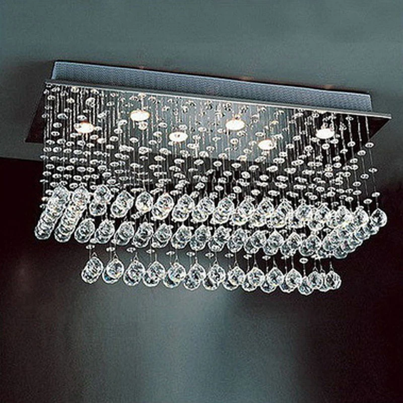 Modern Rectangle Rain Drop Ceiling Crystal Chandelier Hanging Lamp Lighting Fixture Indoor Light for Dining Room Restaurant | Освещение