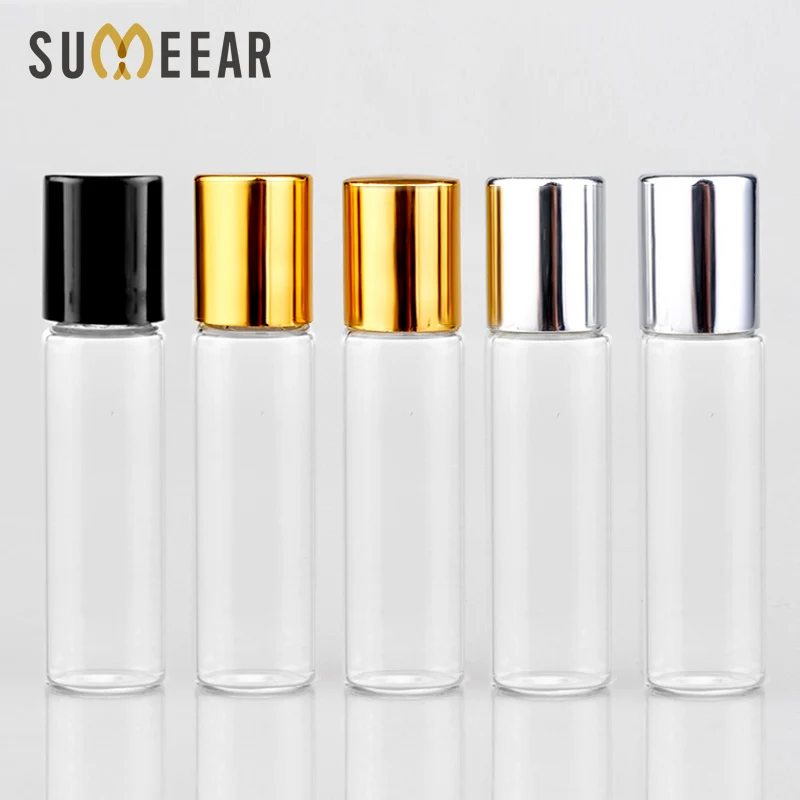 

Wholesale 100 Pieces/Lot Mini Glass Perfume Bottles With Roll On Empty Cosmetic Essential Oil For Travel With Steel Ball Bottle