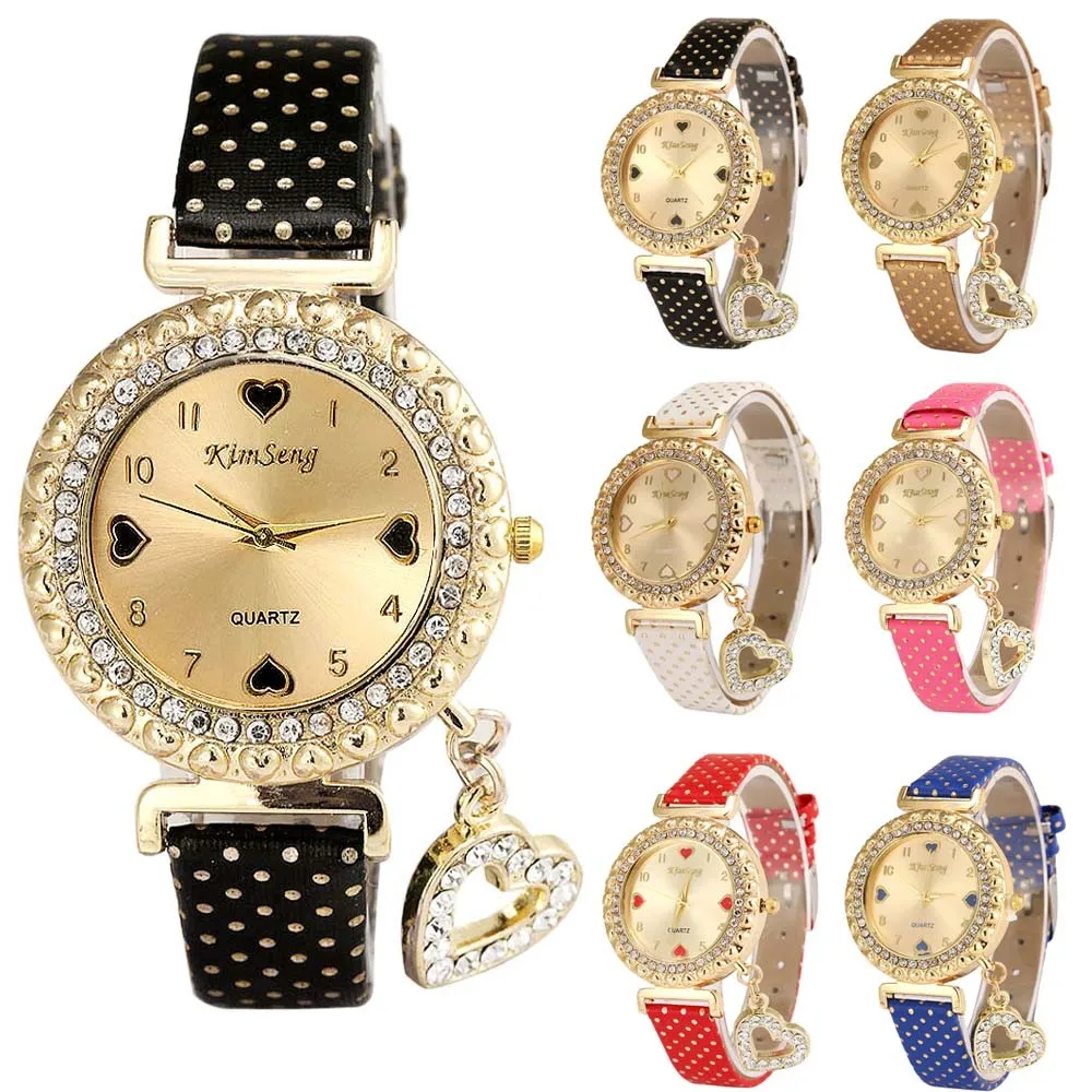 

Watch Women 2019 Bracelet Casual Female Clock Rhinestone Love Heart Bracelet Leather Diamond Quartz Wrist Watch dropshipping