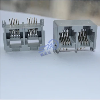 

free shipping 10pcs Gray RJ12 6P6C Dual Socket Modular Network LAN Ethernet PCB Jack