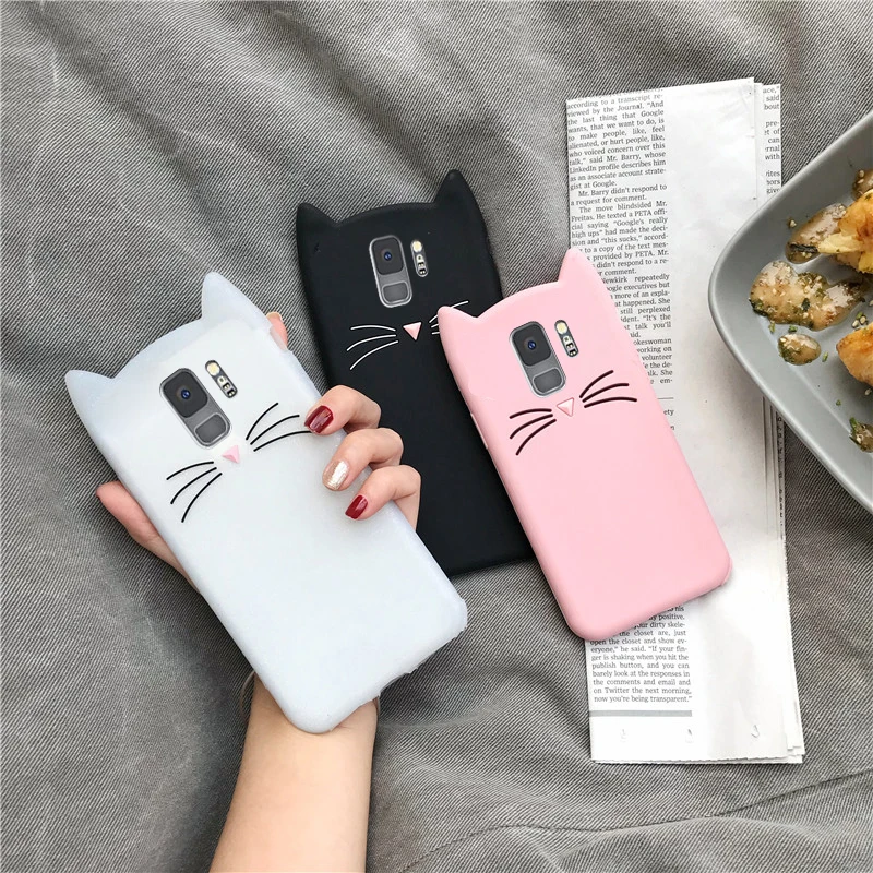 3D Cute Cat Case For Samsung Galaxy S9 S8 S7 S6 S5 Edge Plus Cover Soft Cartoon Silicone Case For Samsung Galaxy Note 9 8 Case (1)