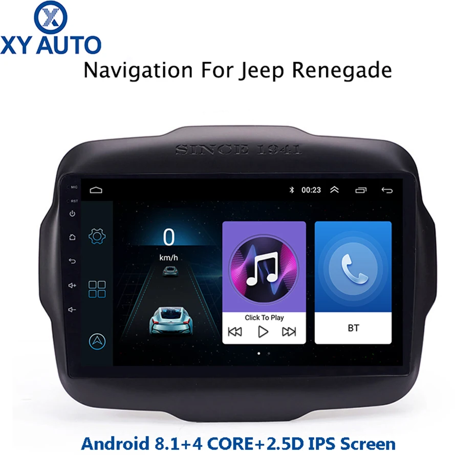 

9 inch 2.5D IPS Tempered HD multi-touch screen Android 8.1 NAVI for Jeep Renegade 2016-2018 with Bluetooth USB WIFI support SWC
