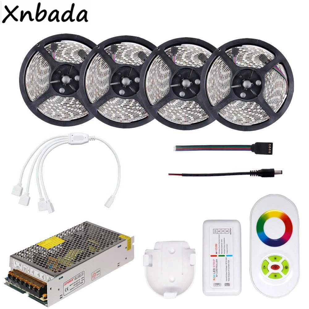 RGB светодиодные полосы SMD2835 60leds/м гибкий свет с RGB Светодиодные полосы РФ Led контроллер Питание комплект 5 м 10 м 15 м 20 м