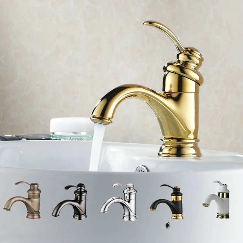 Antique Gold Black Silver Basin Faucet Polish Brass Tap Bathroom Sink Basin Mixer Tap Small Bend