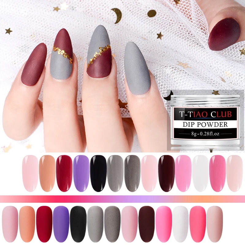 T-TIAO CLUB Dipping Nail Powders Gradient French Nail Natural Color Holographic Glitter Without Lamp Cure Nail Art Decorations