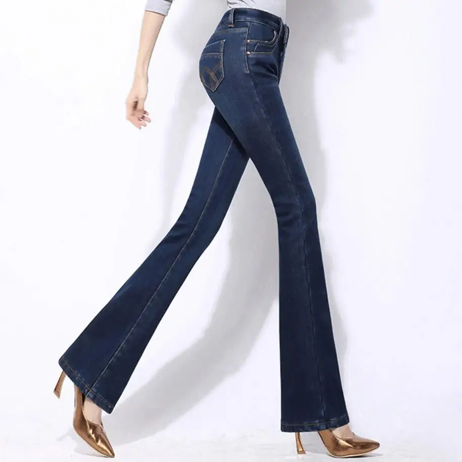 mais veludo espessamento flare jeans cintura alta
