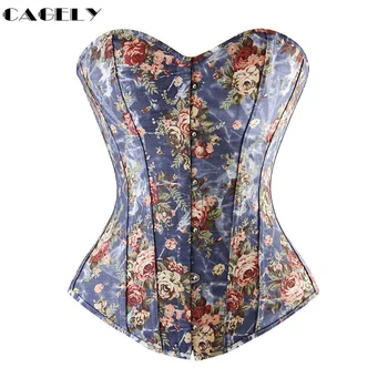 

Basic Corset Top Flower Pattern Summer Cotton Corselet Outerwear Busk & Lacing Shirt Fancy Party Dress Floral Denim Basque Shape