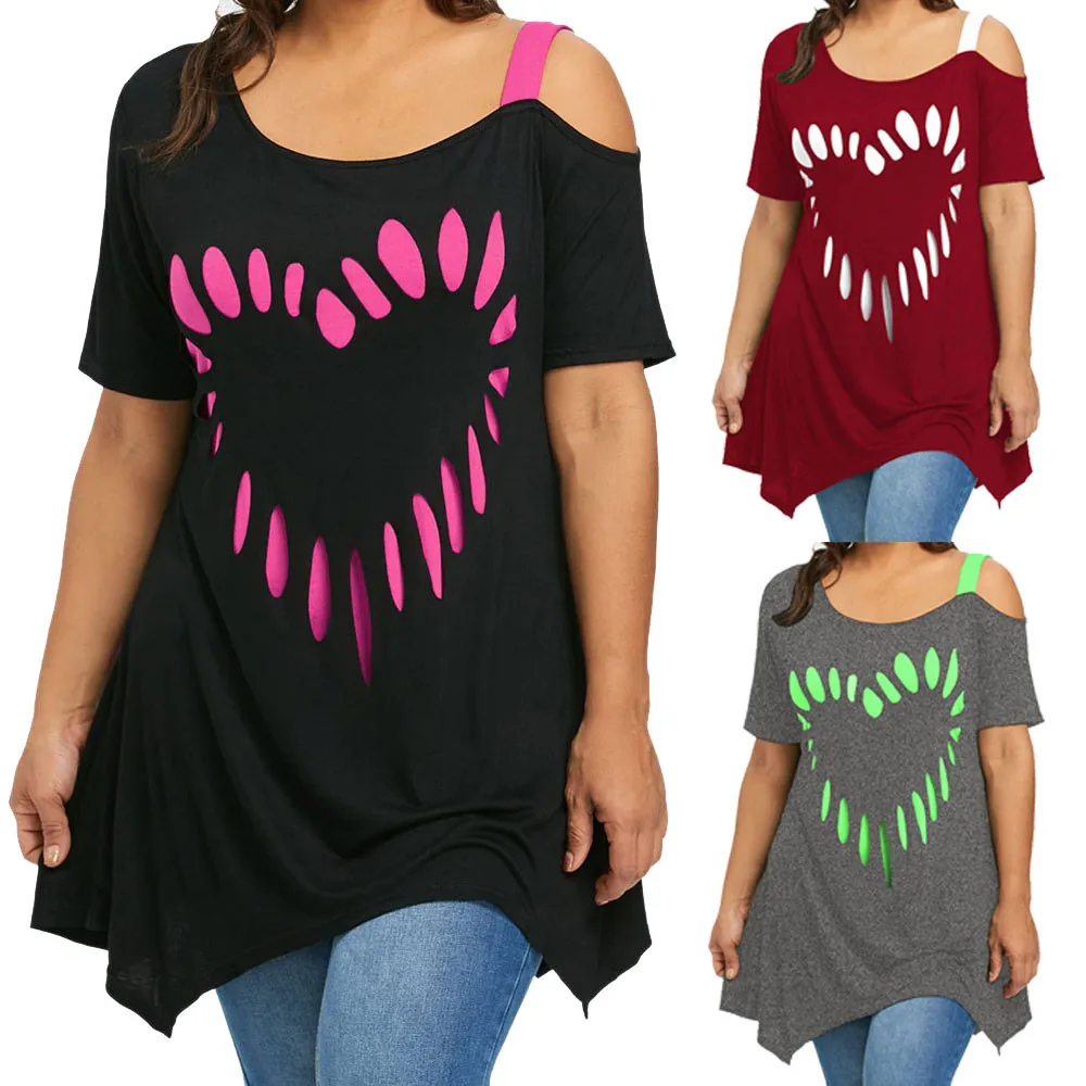 

30Large Size Women Love Printing Shirt Short Sleeve Casual Shirt solid color Fit Loose Casual Tops ropa mujer#30