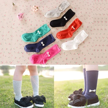 

2016 newest baby girls socks children cotton sock bowknot baby girl knee high socks kids long socks leg warmers meias infantil