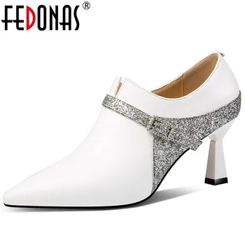 

FEDONAS Fashion Women Genuine Leather Pumps Glitters Party Wedding Shoes Woman High Heels Pointed Toe Prom Pumps Spring Shoes