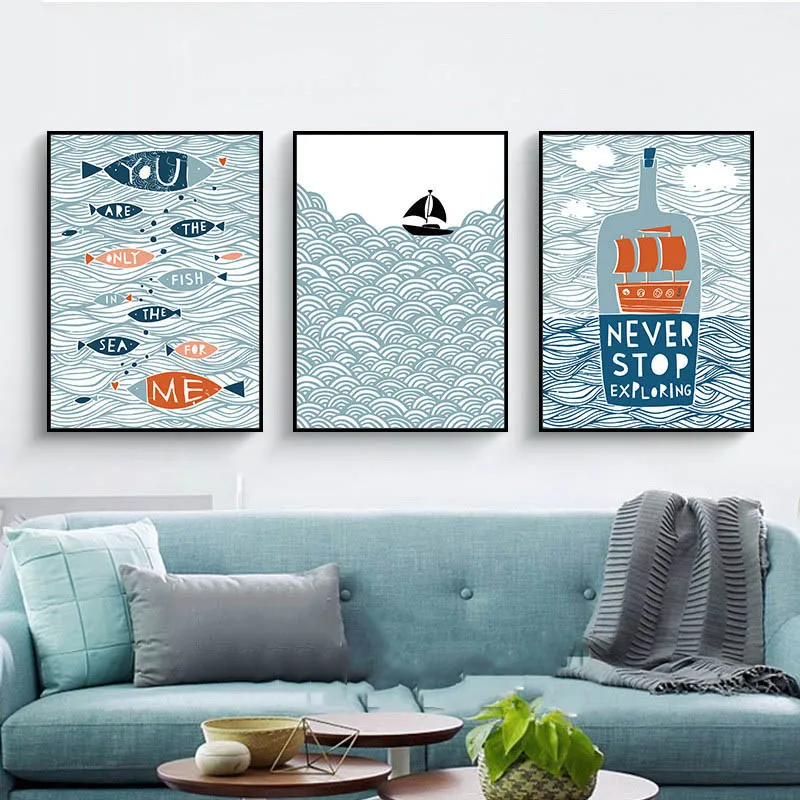 Nordic-Style-Quote-Canvas-Art-Prints-Cartoon-Fish-Boat-Sea-Painting-Poster-Cuadros-Wall-Pictures-For (2)