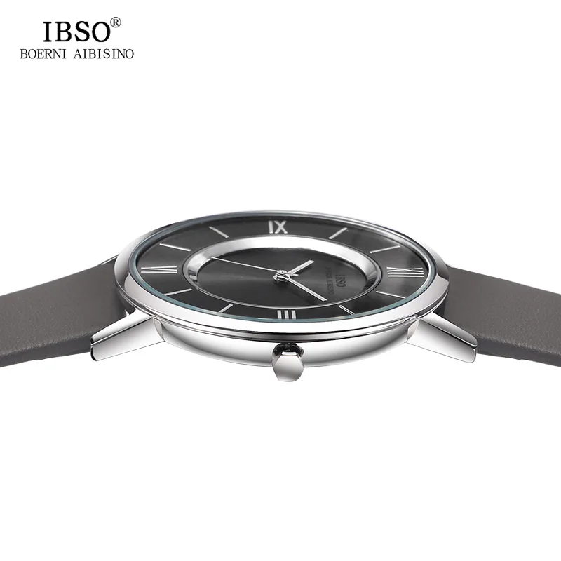 IBSO 7 MM Ultra-Thin Women Watches 2017 Genuine Leather Strap Fashion Blue Quartz Watch Women Luxury Ladies Watch Montre Femme