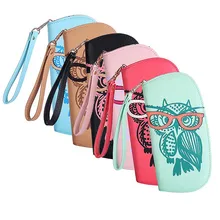 Date Mignon Hibou Lunettes Impression Femmes Long Portefeuille En Cuir PU Bourse D’embrayage Zipper Sacs À Main Titulaire de la Carte