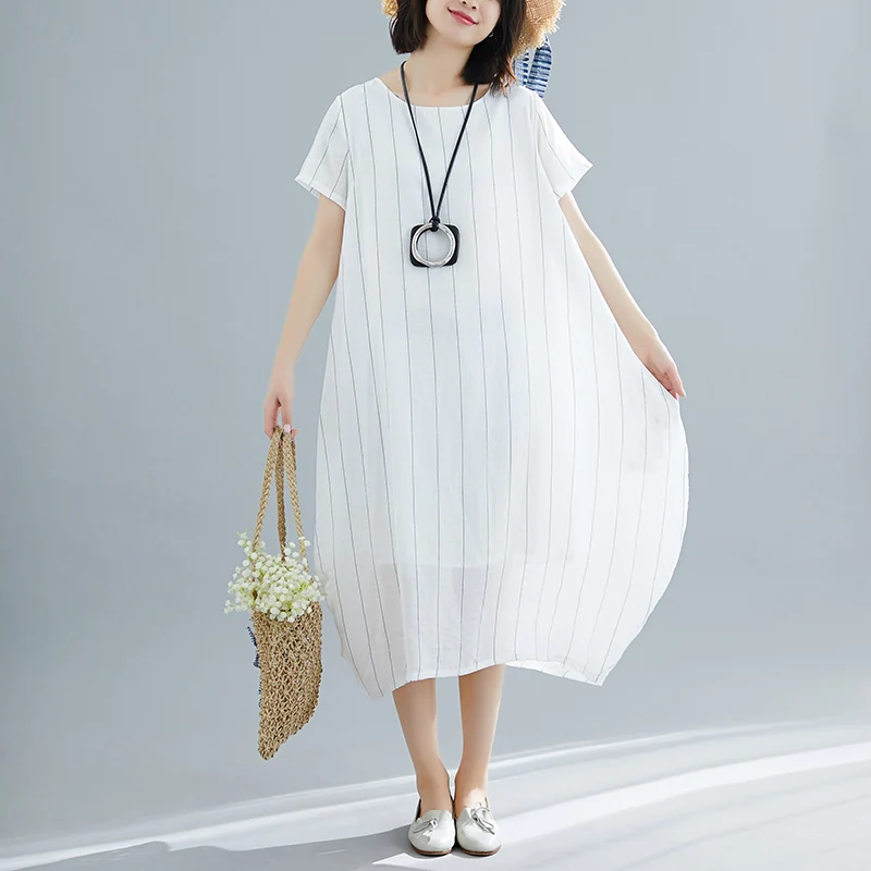 

6902 Oversize Loose Linen Maternity Long Dress Summer Casual Striped Clothes for Pregnant Women Pregnancy Clothing Drop Shipping