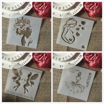 

4Pcs/Set 13cm Lady Fairy Girl DIY Layering Stencils Wall Painting Scrapbook Coloring Embossing Album Decorative Card Template