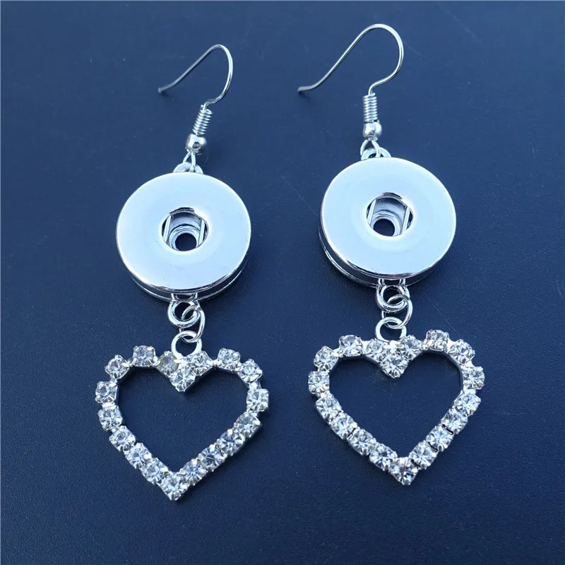 

Rhinestone Heart Metal 18mm Snap Buttons Dangle Earrings For Women Fashion Jewelry