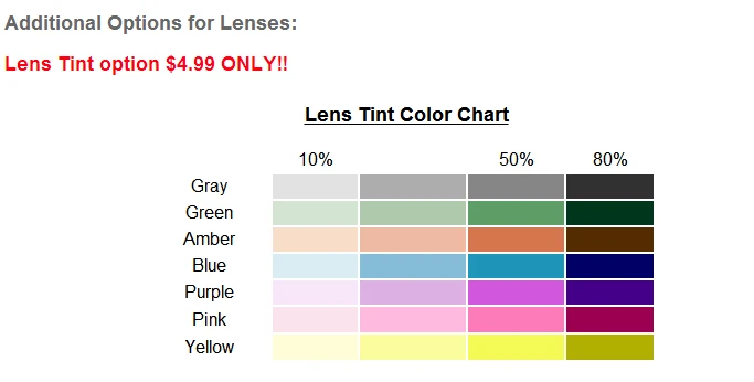 Lens tint service $4.99 USD