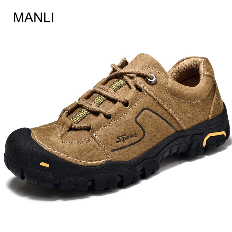 Skup Męskie buty trekkingowe MANLI antypoślizgowe buty do wędrówek górskich wygodne oryginalne skórzane odkryte trampki dla mężczyzn walking trekking