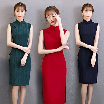 

Chinese 1930s Girls Cotton Linen Cheongsam Elegant Summer Sleeveless Qipao Oriental Women Traditional Handmade Button Dress