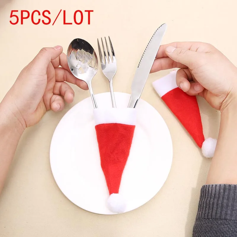 5pcs-Christmas-Silverware-Holder-Mini-Xmas-Tree-Santa-Claus-Porckets-Knifes-Folks-Bag-Hat-navidad-Christmas