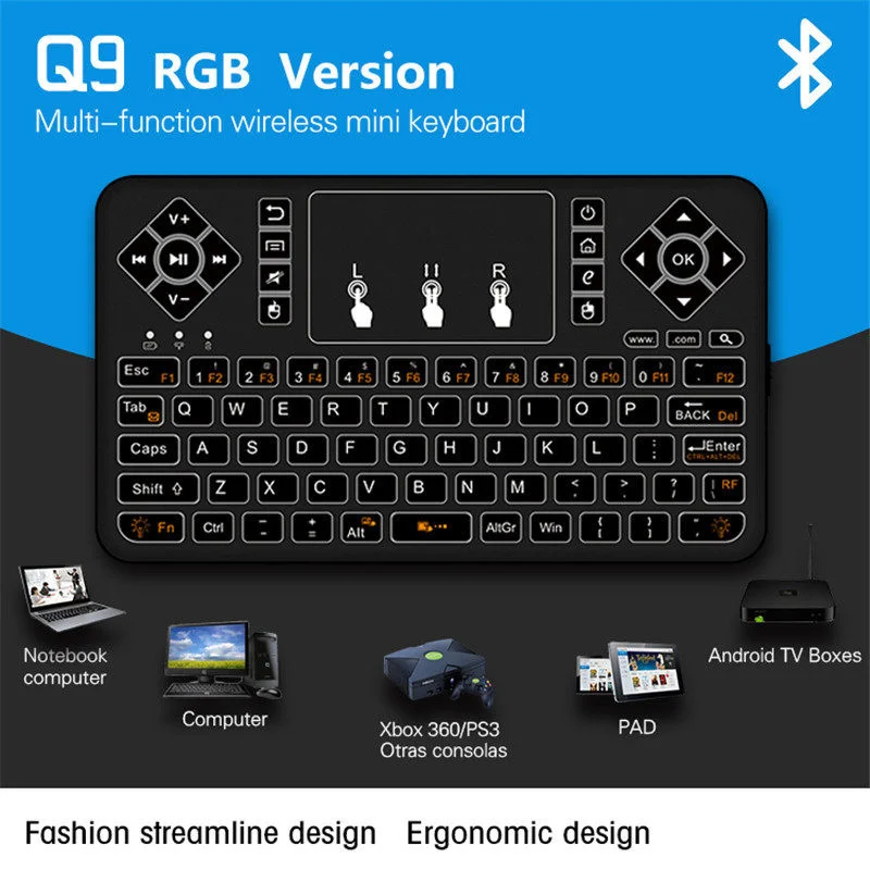 

Mini Wireless Backlit Keyboard bluetooth Touchpad Keyboard RGB Fly Air Mouse Remote Control for Android TV Box Smart TV