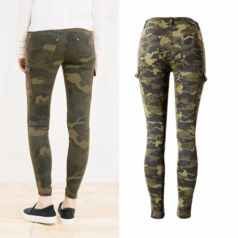  TryEverything Military Jeans Women Skinny Camouflage Jeans Women Pencil Stretch Army Green Pants Zi