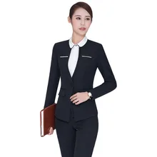 2017 Female formal black blazer with trousers suit office uniform designs women professional business officer uniforms set S-3XL